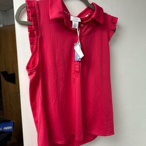Sigrid Olsen Red Sleeveless Blouse with Button Detail